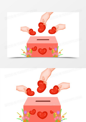 手部往募捐箱捐赠的特写插画元素