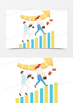手绘员工向上积极奋斗爬楼梯免抠元素