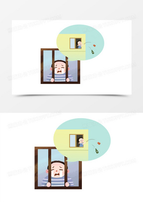 卡通创意故意高空抛物被依法惩处的画面铁窗泪素材