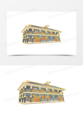 手绘国潮贵州遵义会议会址建筑素材