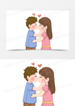 卡通可爱情侣接吻元素