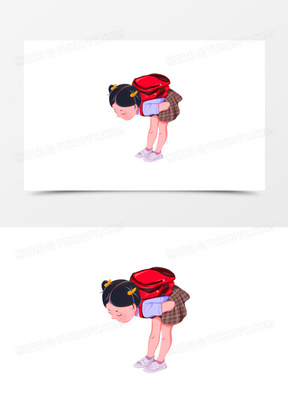 卡通背书包的小女孩儿鞠躬素材