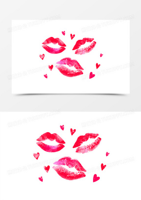 手绘接吻唇印免抠装饰素材