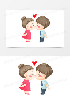 卡通q版蜡笔风可爱小情侣接吻元素