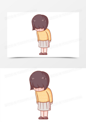 卡通手绘女生鞠躬人物素材