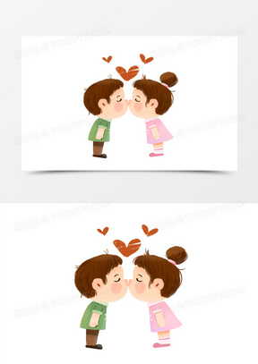 卡通q版蜡笔画风可爱小人物接吻元素