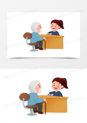 一组卡通手绘插画风适老服务套图之为老年人办卡元素