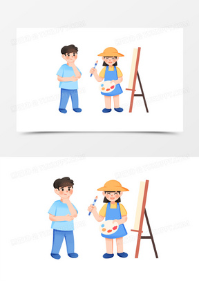 手绘卡通人物你画我猜免抠素材