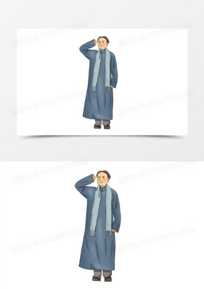 手绘线描写实风民国历史人物套图之男子宣誓素材