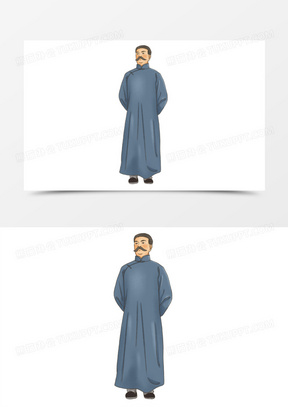 手绘线描写实风民国历史人物套图之背手站着的男子元素