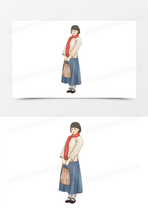 手绘线描写实风民国历史人物套图之女学生元素