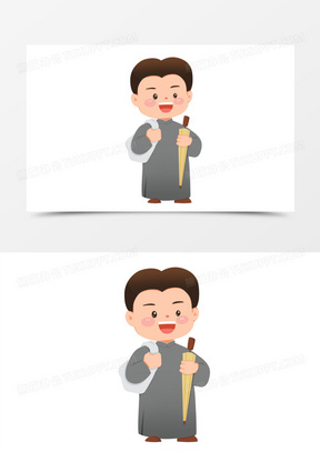 一组卡通q版手绘民国历史人物套图之手拿包裹元素