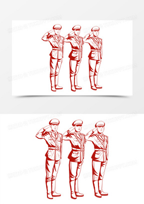 手绘线描风敬礼军人免抠 元素