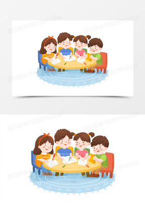 学生小组讨论图片卡通模板