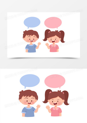 卡通手绘孩子儿童打招呼对话框人物形象元素