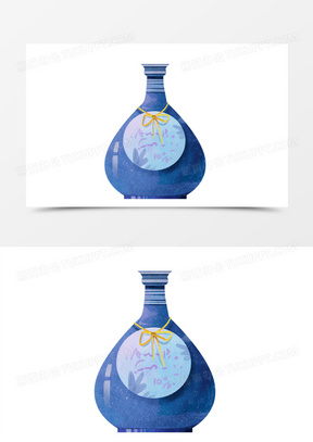 手绘水彩风蓝色星空瓶子元素