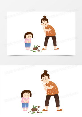 卡通小女孩摔坏东西被妈妈指责元素