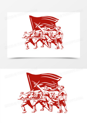 手绘剪纸风格历史红军人物剪影元素