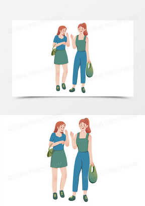 卡通闺蜜交谈对话场景素材