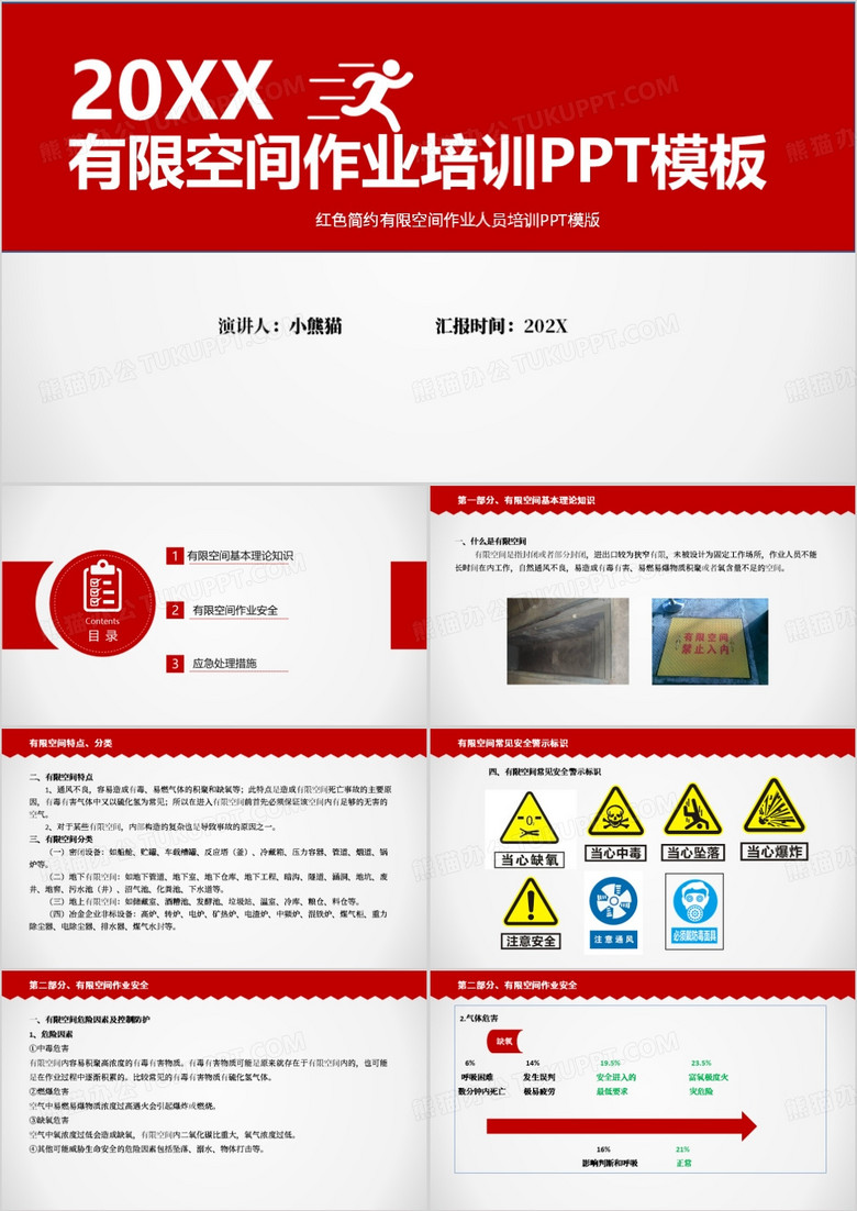 红色简约有限空间作业培训PPT模板