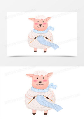 一组卡通可爱拟人风十二生肖动物之羊素材