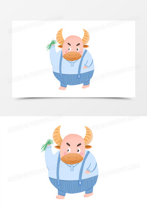 一组卡通可爱拟人风十二生肖动物之牛素材