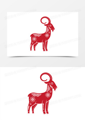 一组简约风矢量十二生肖剪纸合集之羊免抠素材