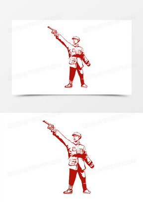 手绘剪纸风格历史红军人物剪影之举枪冲锋元素