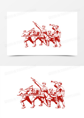 手绘剪纸风格历史红军人物剪影之作战部署元素