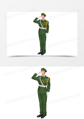 手绘描边写实风陆军军人敬礼元素