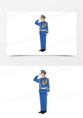 手绘描边写实风海军军人敬礼元素