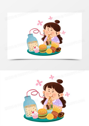 卡通可爱的吃货女孩免抠元素