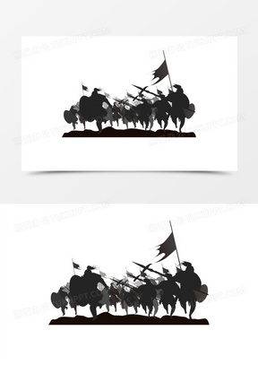 手绘矢量古代军队古代战场剪影元素