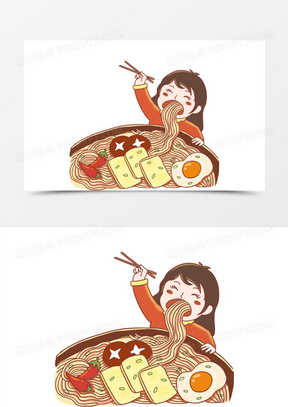手绘卡通吃货女孩元素