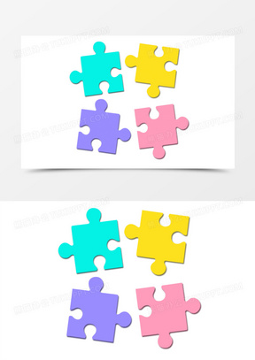 卡通扁平彩色拼图块素材