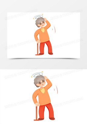 手绘卡通老人头晕眼花免抠素材