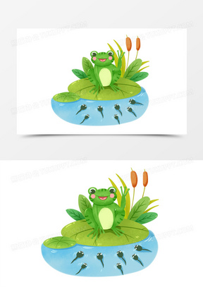 手绘插画风荷塘里小蝌蚪找妈妈元素