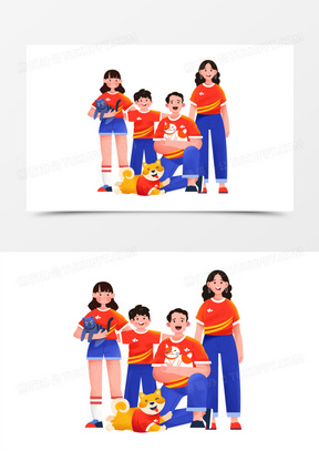 手绘卡通一家四口免抠元素