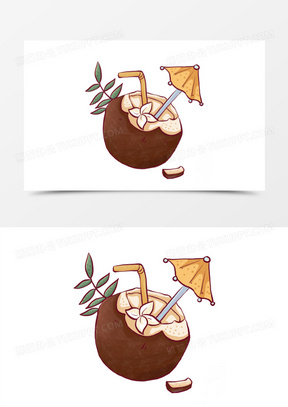 卡通描边水果椰子免抠元素