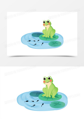 卡通小蝌蚪在荷叶边游场景免抠素材871卡通手绘黑色小蝌蚪免抠素材990