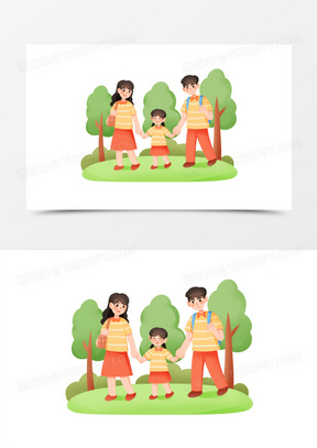 手绘卡通一家人亲子装去旅行免抠元素