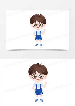 一组手绘卡通校服男孩各种表情形象元素