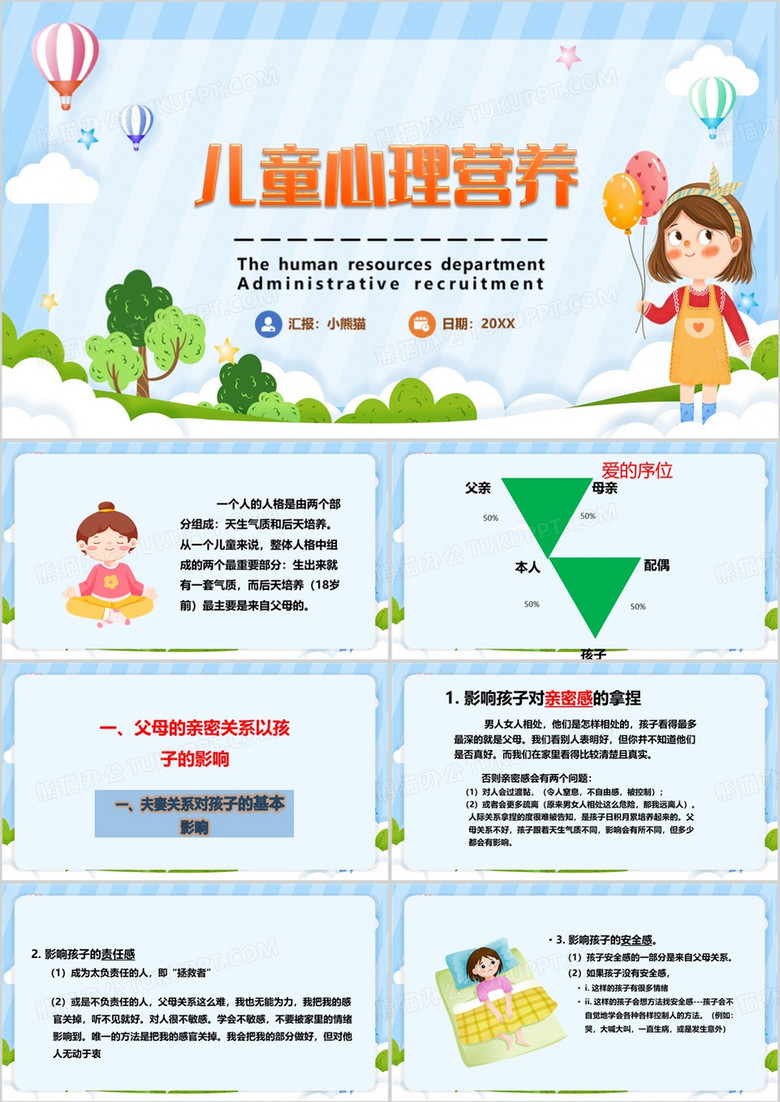 蓝色卡通风儿童心理营养PPT模板