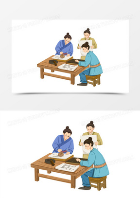 手绘插画三人印字活字印刷元素