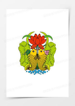 荷花鲤鱼卡通矢量素材