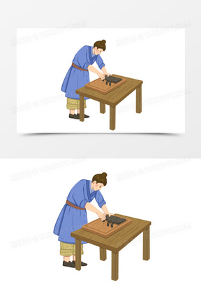 手绘插画古人活字印刷技术元素