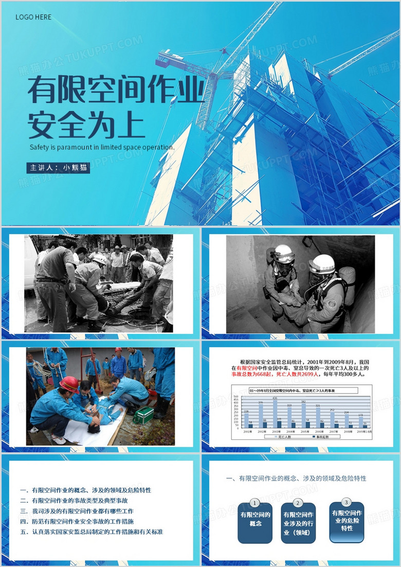 蓝色简约风有限空间作业安全培训PPT模板