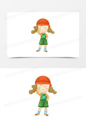 卡通手绘小女孩出汗炎热擦汗素材