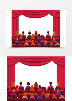 手绘卡通电影院剧场人物背影素材