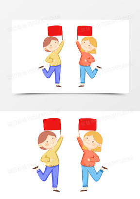 卡通手绘风小孩拿小旗子庆祝免抠元素